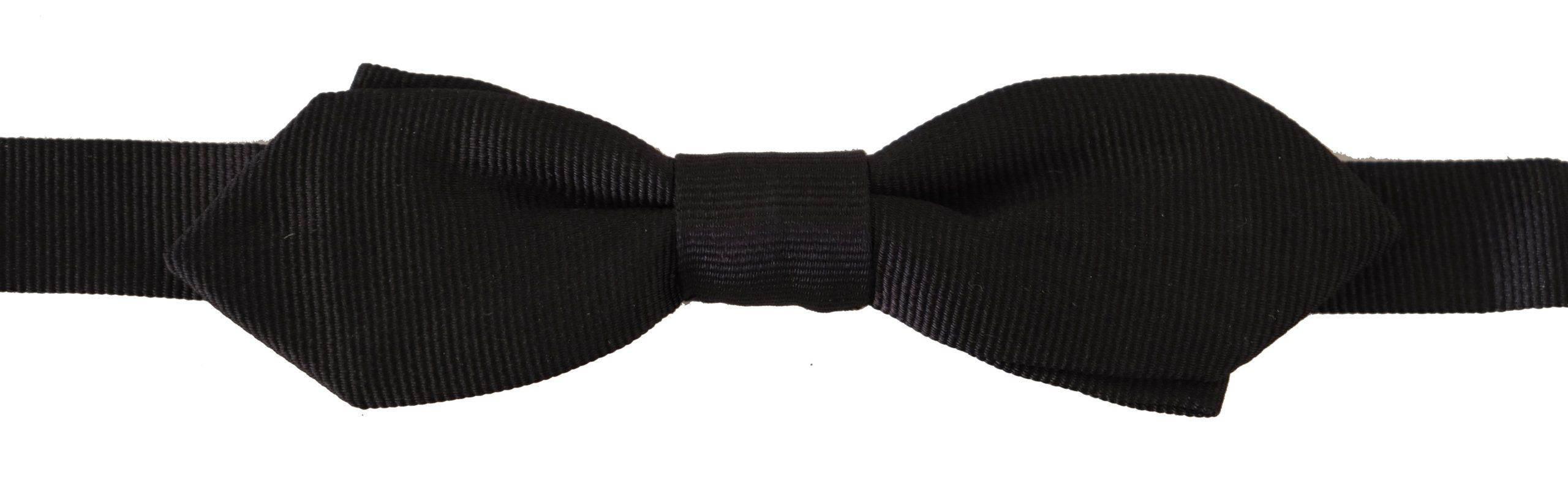 Dolce & Gabbana Black Solid 100% Silk Adjustable Neck Papillon Tie - Hilstor