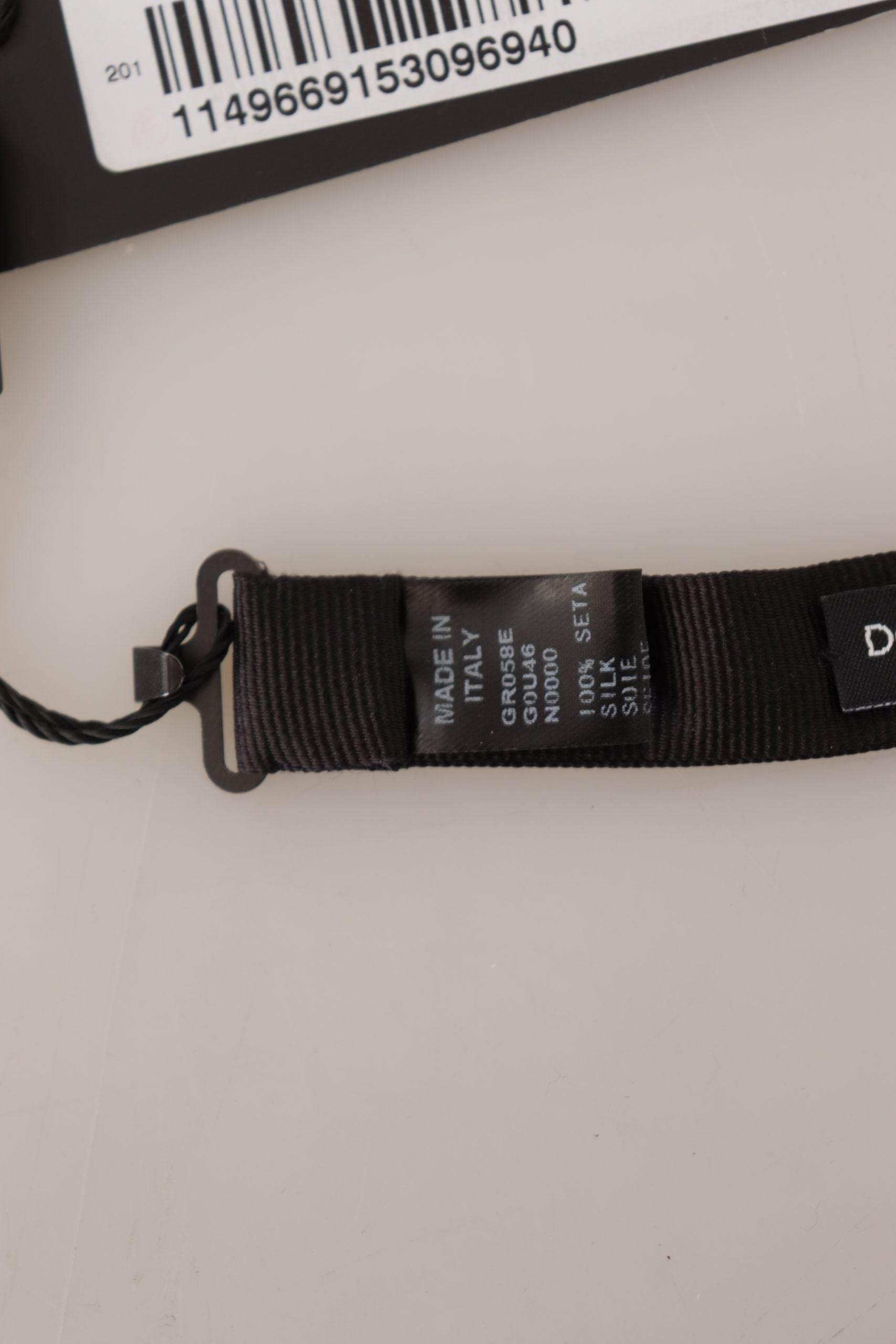 Dolce & Gabbana Black Solid 100% Silk Adjustable Neck Papillon Tie - Hilstor