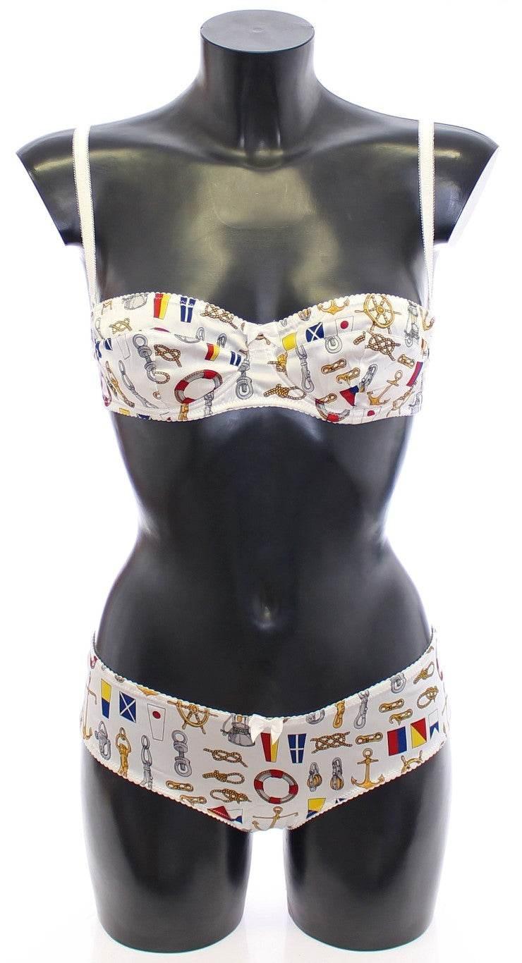 Dolce & Gabbana Elegant White Sailor Print Lingerie Set - Hilstor