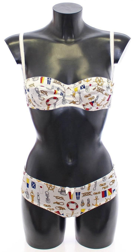 Dolce & Gabbana Elegant White Sailor Print Lingerie Set - Hilstor