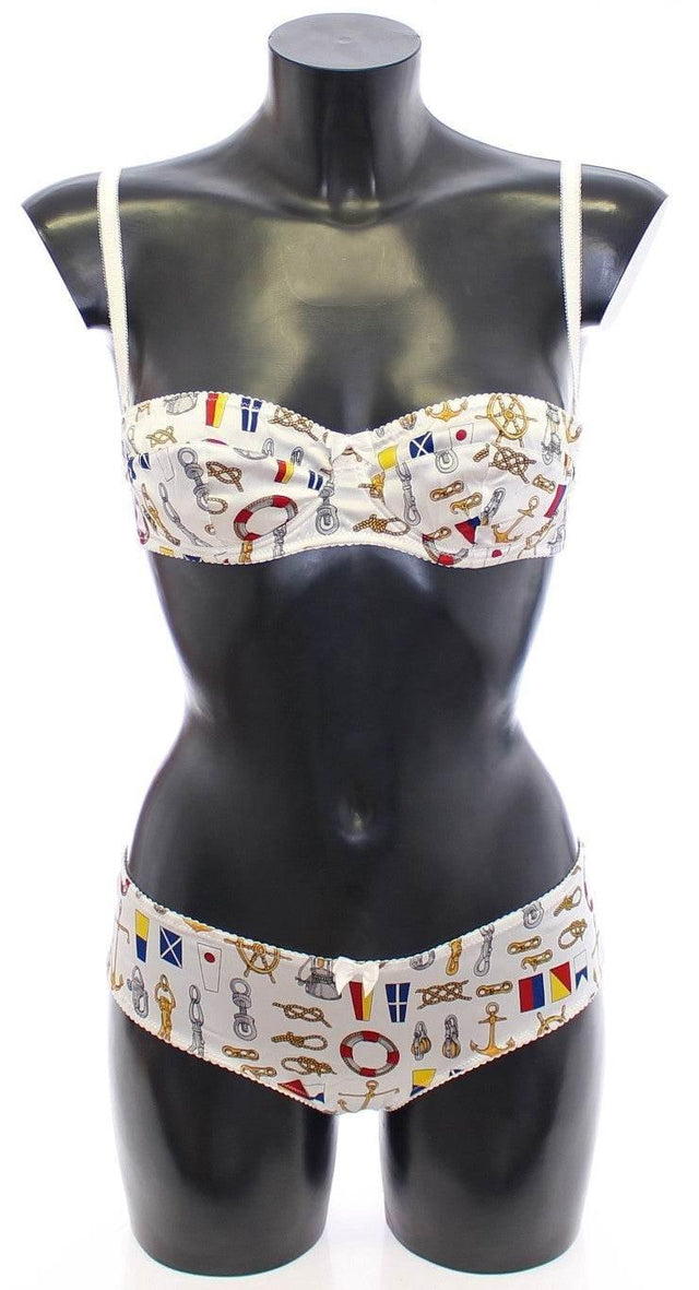 Dolce & Gabbana Elegant White Sailor Print Lingerie Set - Hilstor