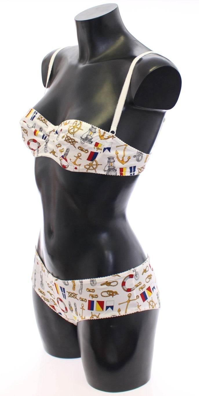 Dolce & Gabbana Elegant White Sailor Print Lingerie Set - Hilstor