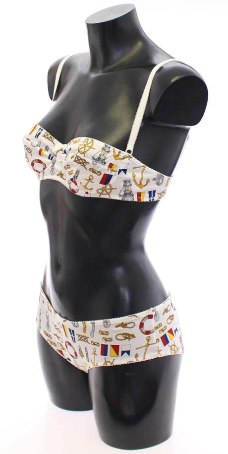 Dolce & Gabbana Elegant White Sailor Print Lingerie Set - Hilstor
