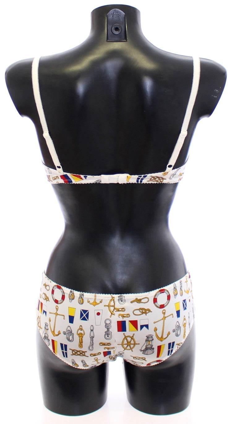 Dolce & Gabbana Elegant White Sailor Print Lingerie Set - Hilstor