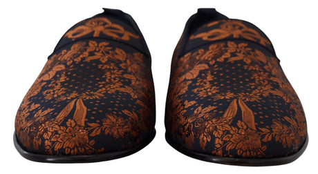 Dolce &amp; Gabbana Blå Rustfarvede Blomster Hjemmesko Loafers Sko