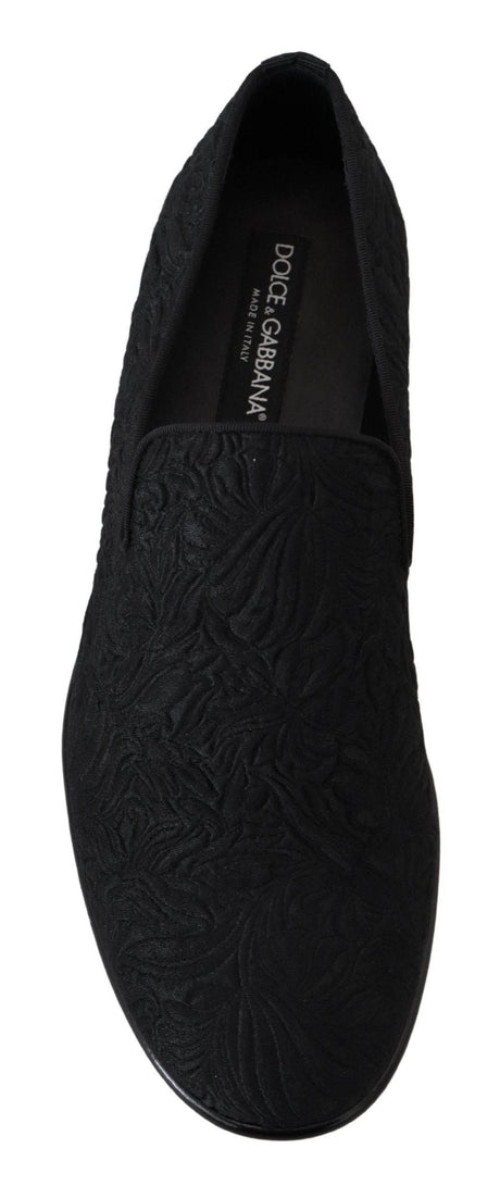 Dolce & Gabbana Elegant Jacquard Black Loafers Slide On Flats - Hilstor