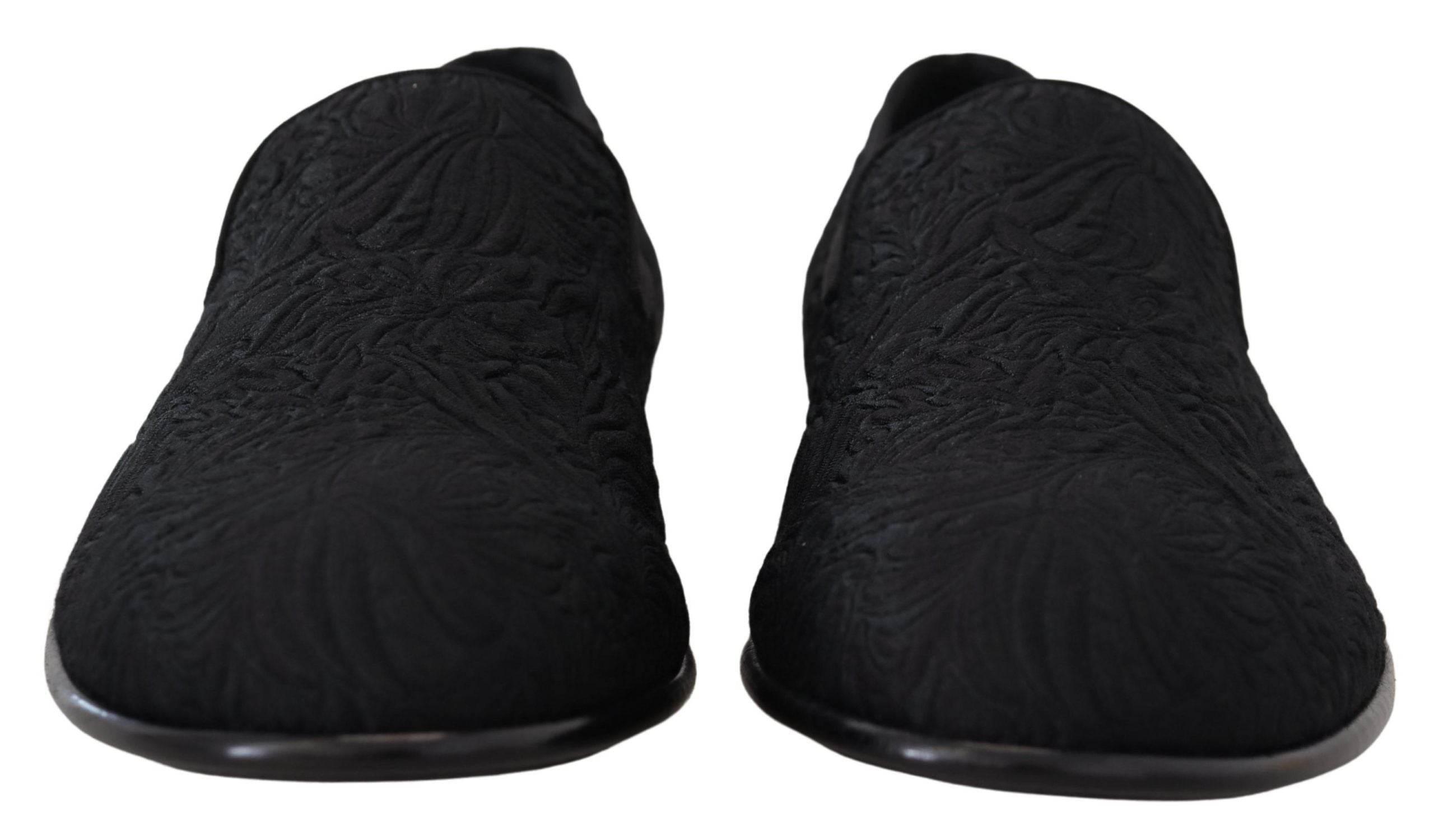 Dolce & Gabbana Elegant Jacquard Black Loafers Slide On Flats - Hilstor