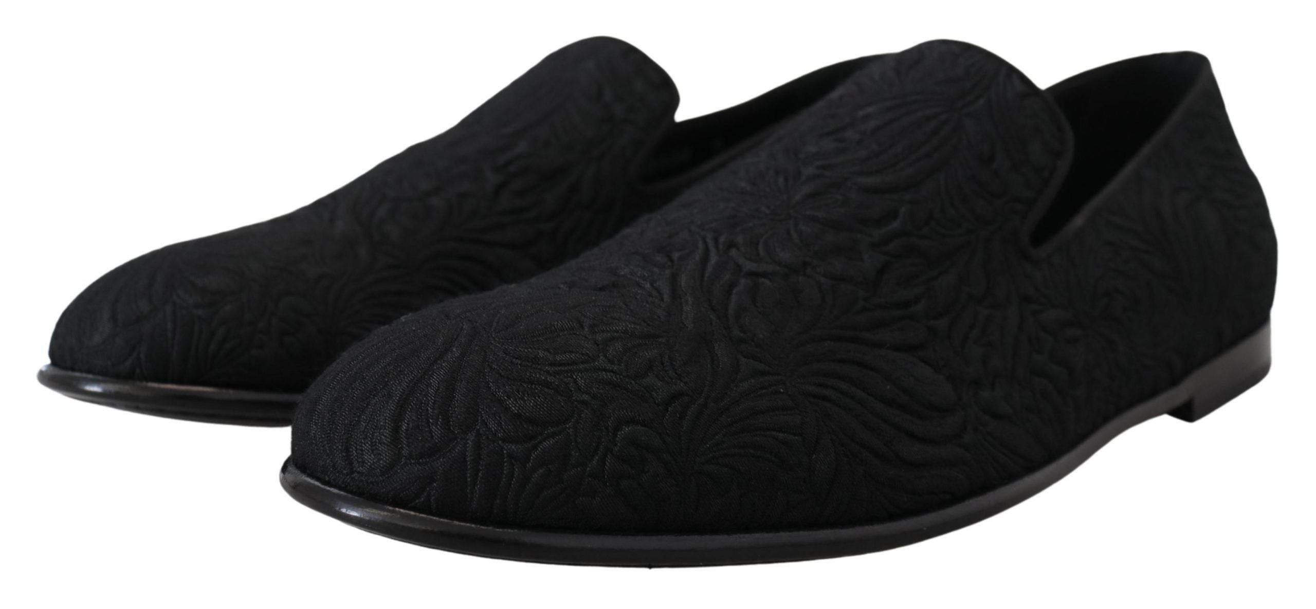 Dolce & Gabbana Elegant Jacquard Black Loafers Slide On Flats - Hilstor
