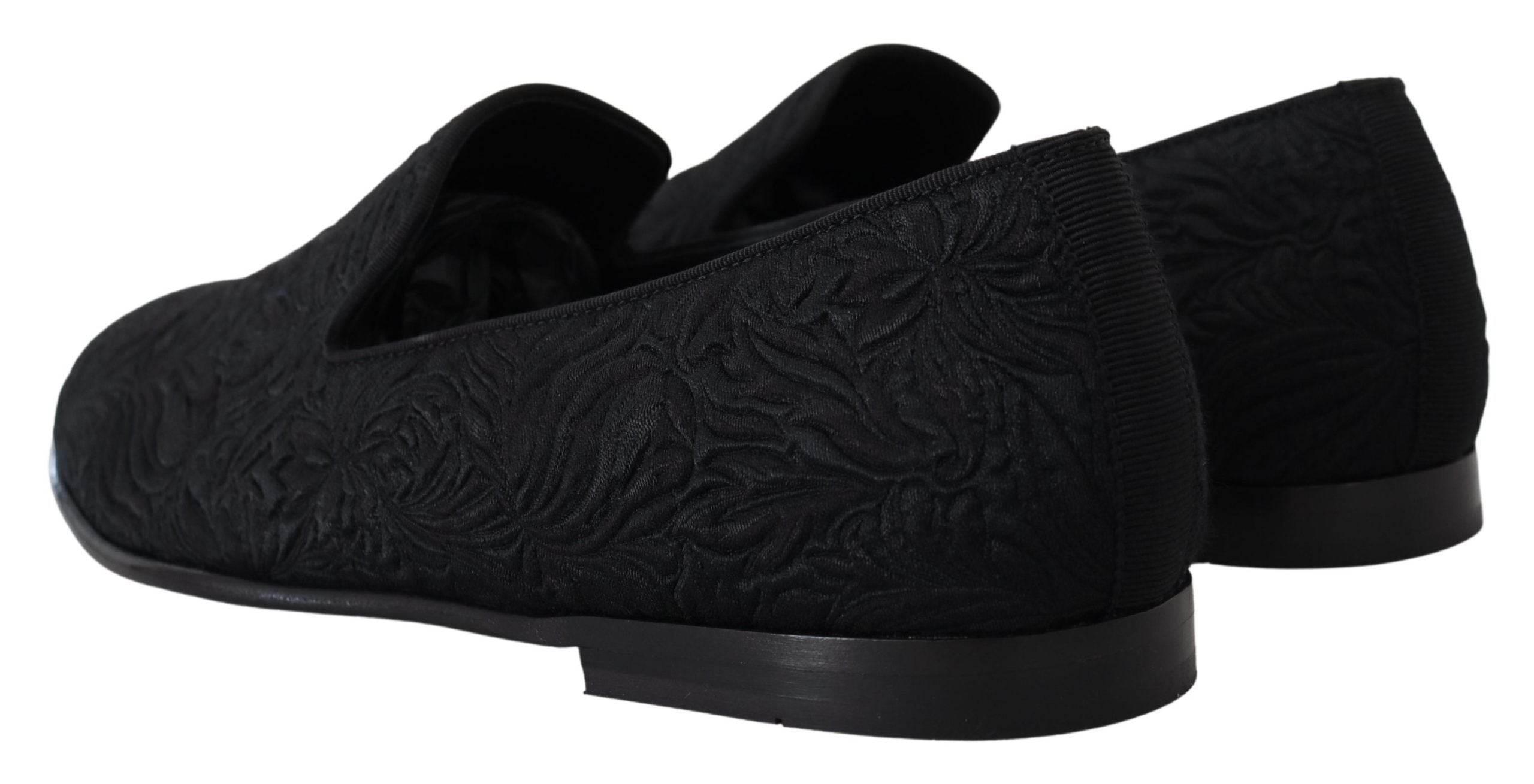Dolce & Gabbana Elegant Jacquard Black Loafers Slide On Flats - Hilstor