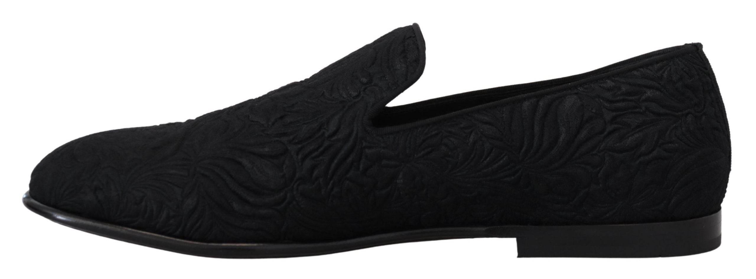 Dolce & Gabbana Elegant Jacquard Black Loafers Slide On Flats - Hilstor