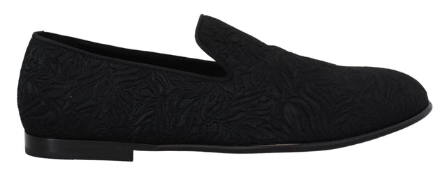 Dolce & Gabbana Elegant Jacquard Black Loafers Slide On Flats - Hilstor