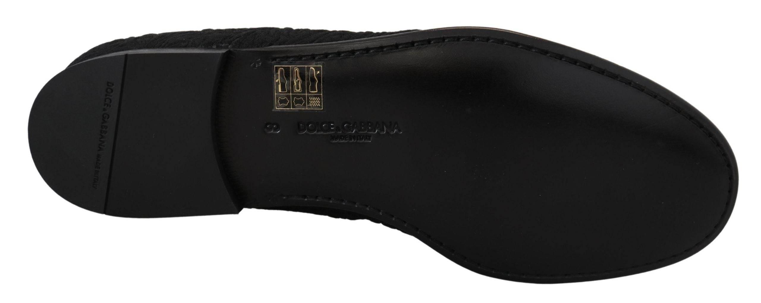 Dolce & Gabbana Elegant Jacquard Black Loafers Slide On Flats - Hilstor