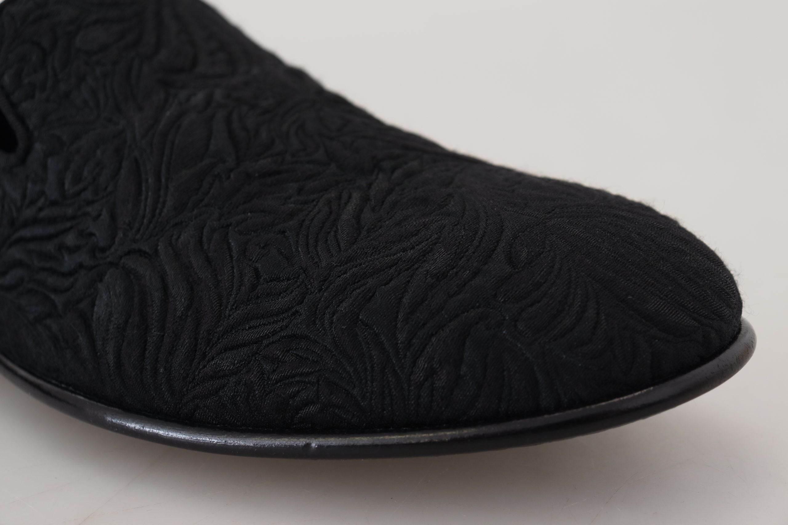Dolce & Gabbana Elegant Jacquard Black Loafers Slide On Flats - Hilstor