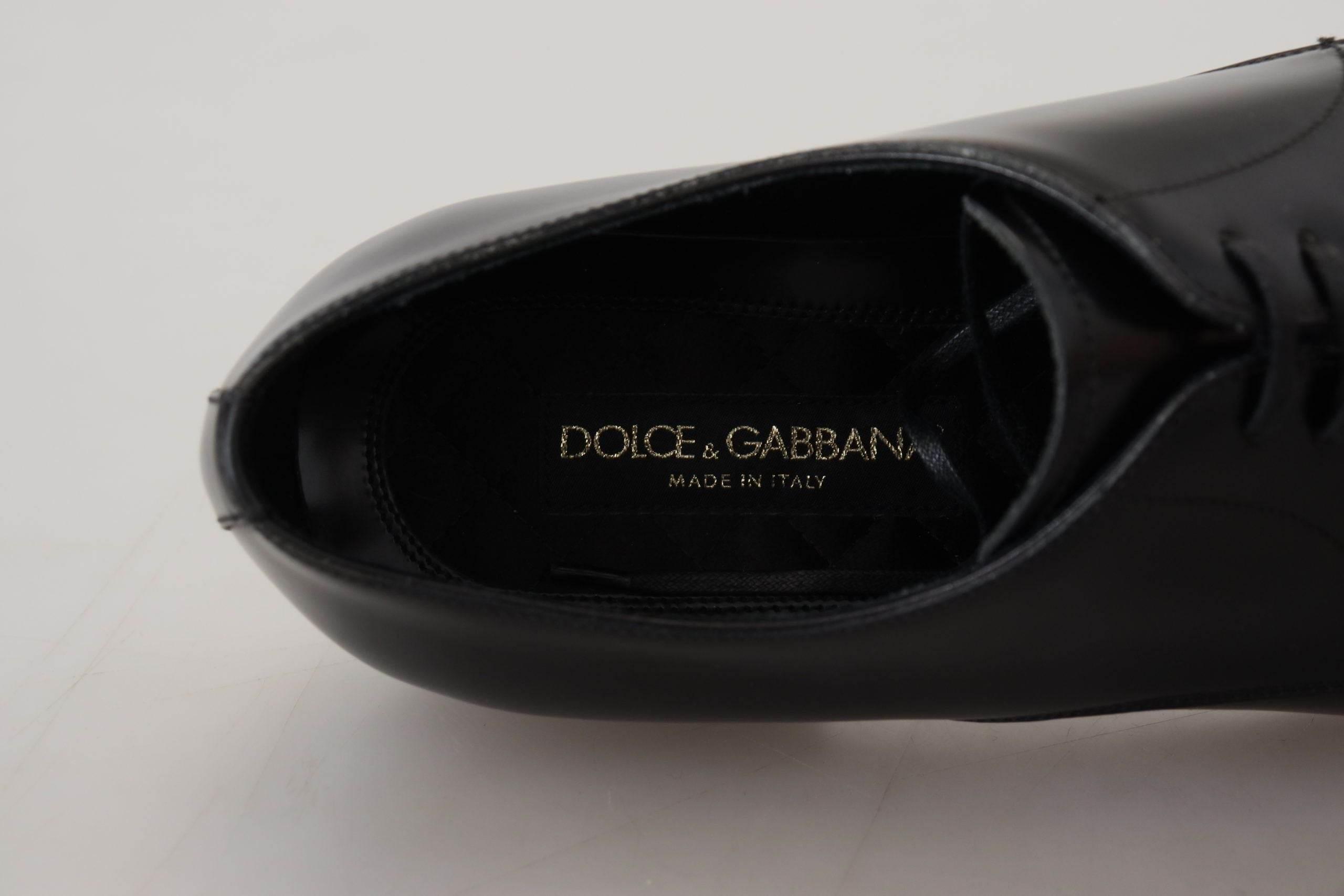 Dolce & Gabbana Elegant Black Leather Derby Shoes - Hilstor