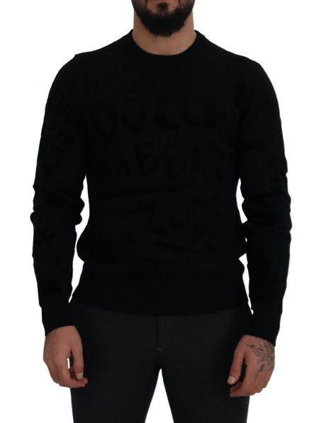 Dolce & Gabbana Black Wool Logo Pattern Crewneck Pullover Sweater - Hilstor