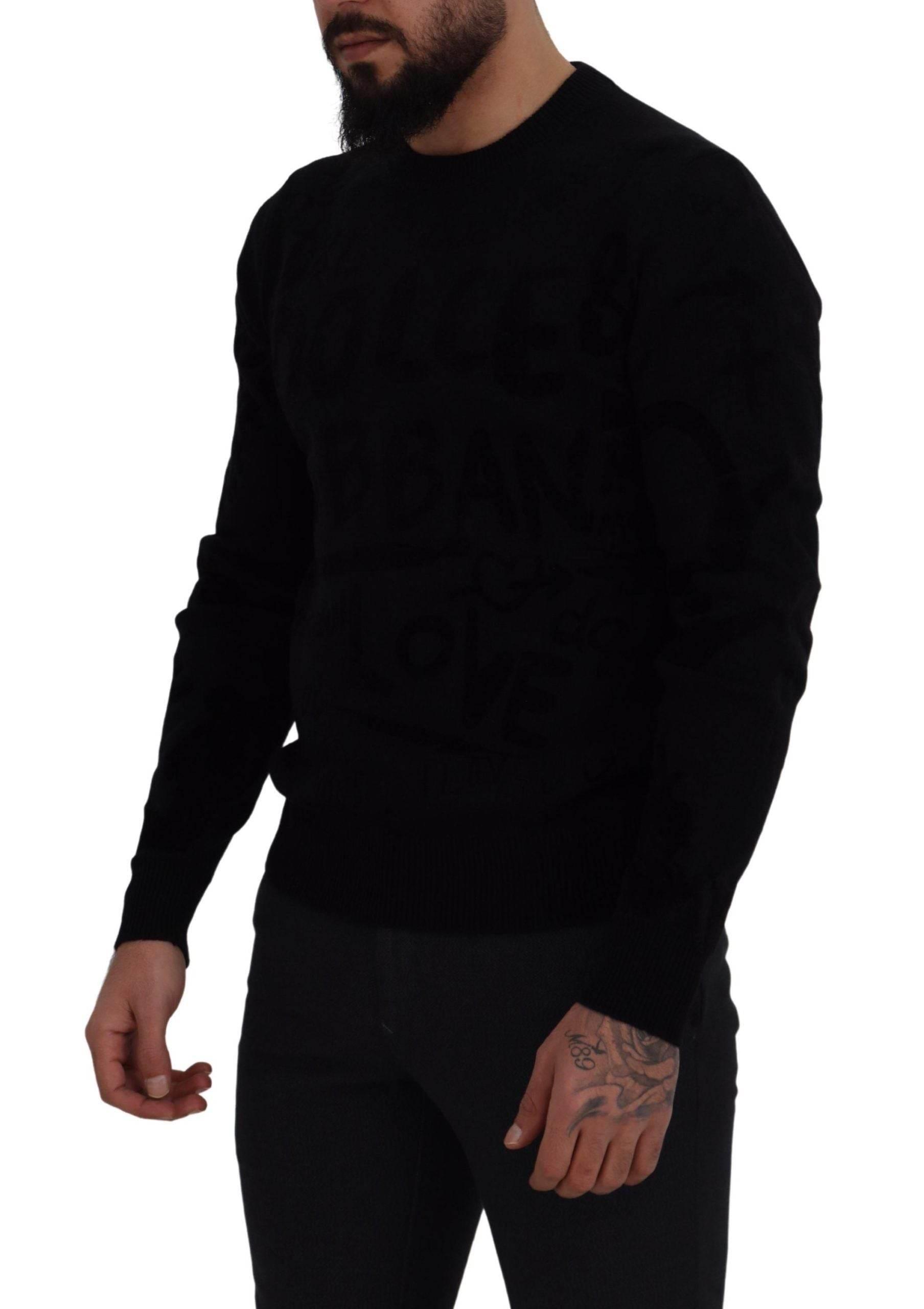 Dolce & Gabbana Black Wool Logo Pattern Crewneck Pullover Sweater - Hilstor