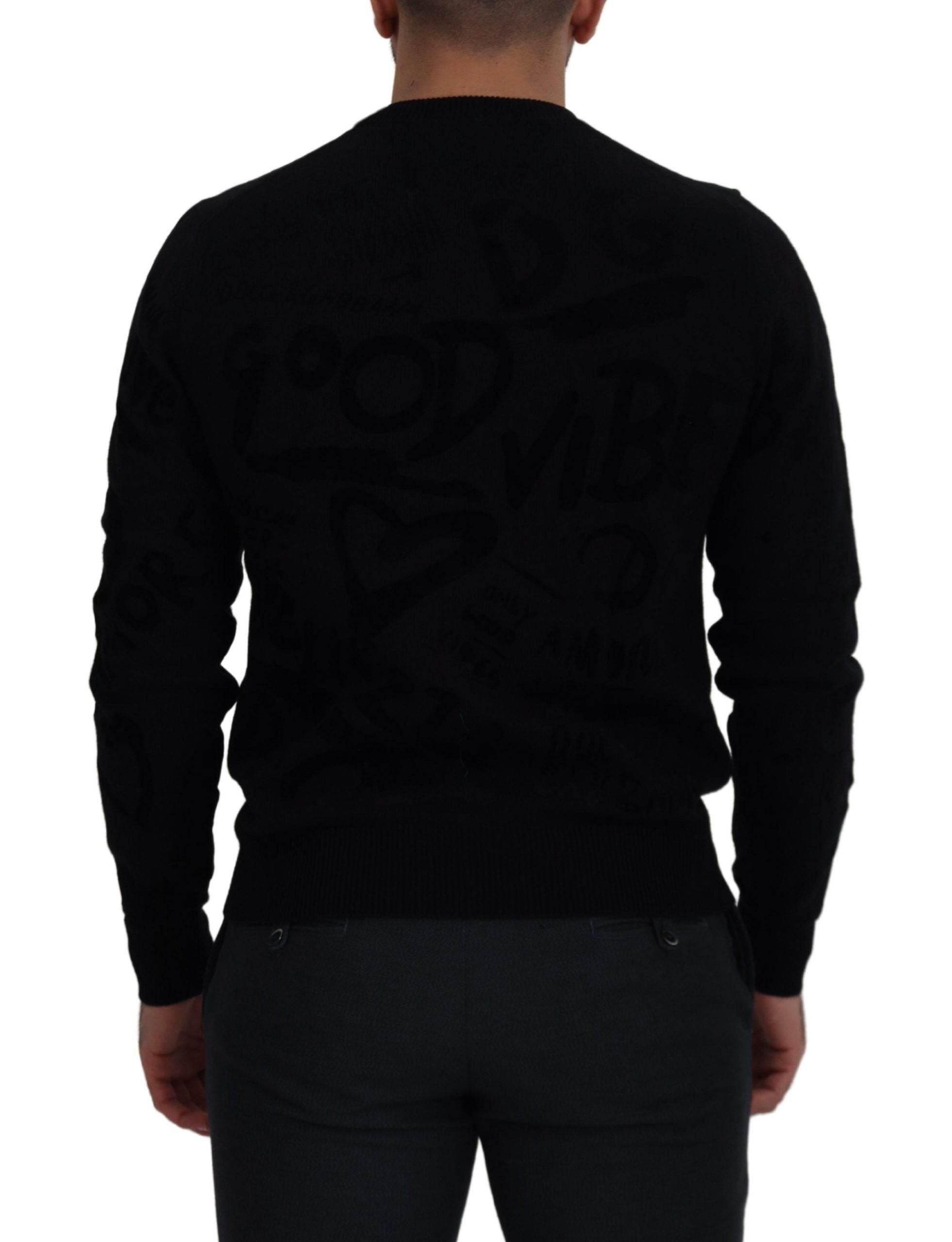 Dolce & Gabbana Black Wool Logo Pattern Crewneck Pullover Sweater - Hilstor