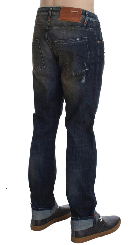 Acht Blue Wash Cotton Regular Straight Fit Jeans - Hilstor