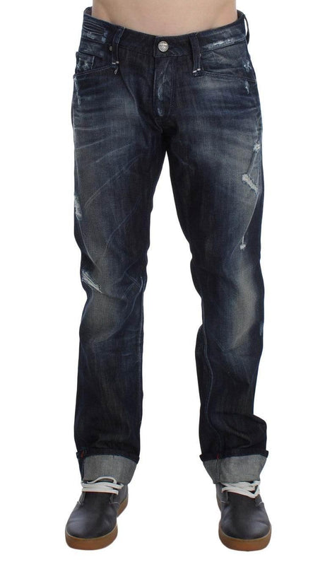 Acht Blue Cotton Regular Straight Fit Jeans - Hilstor