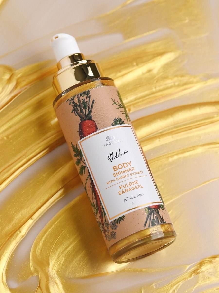 Golden Shimmer Gel med gulerodsekstrakt fra Magrada Organic Cosmetics - 100 ml, strålende hud på få sekunder | Nærende og hurtigabsorberende, fremstillet i Europa