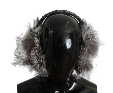 Dolce & Gabbana Gray Fox Fur Crystal Ear Muffs - Hilstor