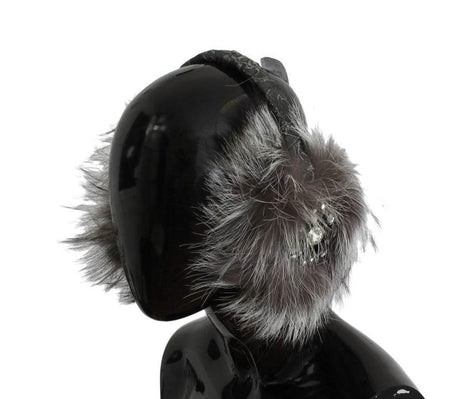 Dolce & Gabbana Gray Fox Fur Crystal Ear Muffs - Hilstor