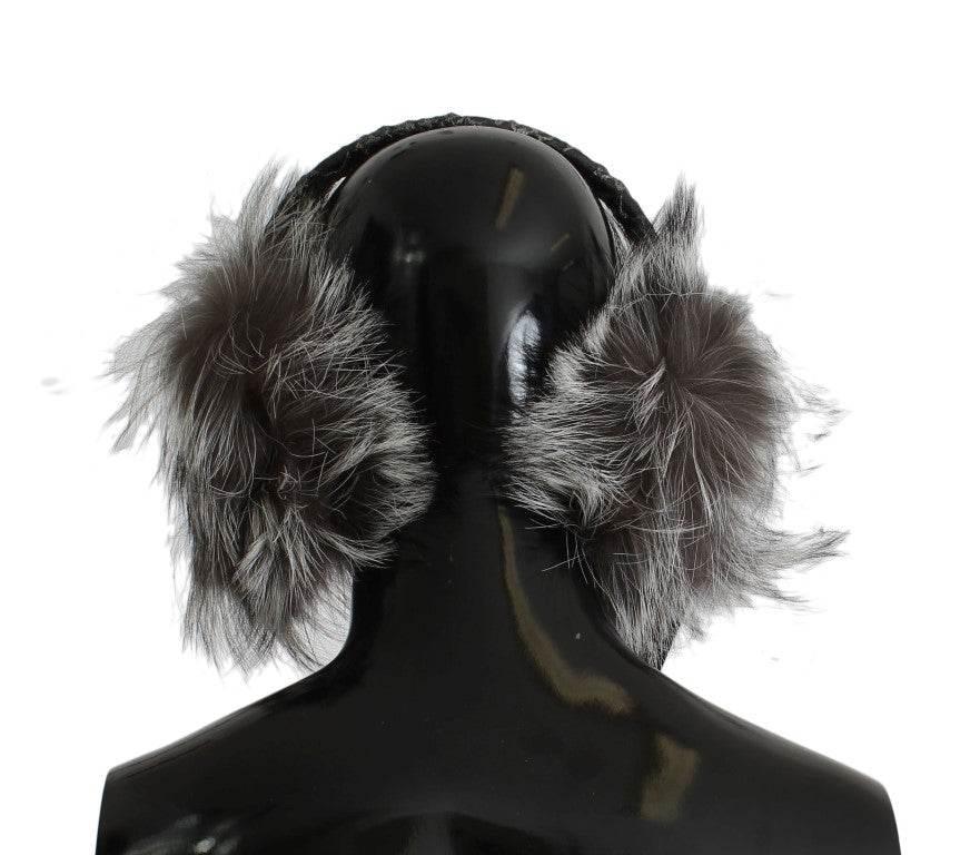 Dolce & Gabbana Gray Fox Fur Crystal Ear Muffs - Hilstor