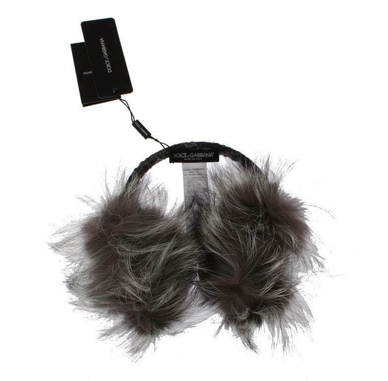 Dolce & Gabbana Gray Fox Fur Crystal Ear Muffs - Hilstor