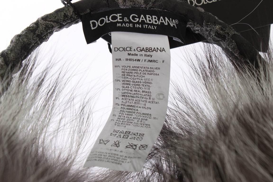 Dolce & Gabbana Gray Fox Fur Crystal Ear Muffs - Hilstor