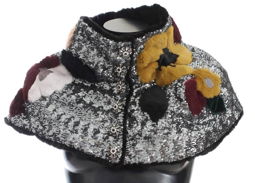 Dolce & Gabbana Elegant Floral Sequined Fur Scarf - Hilstor