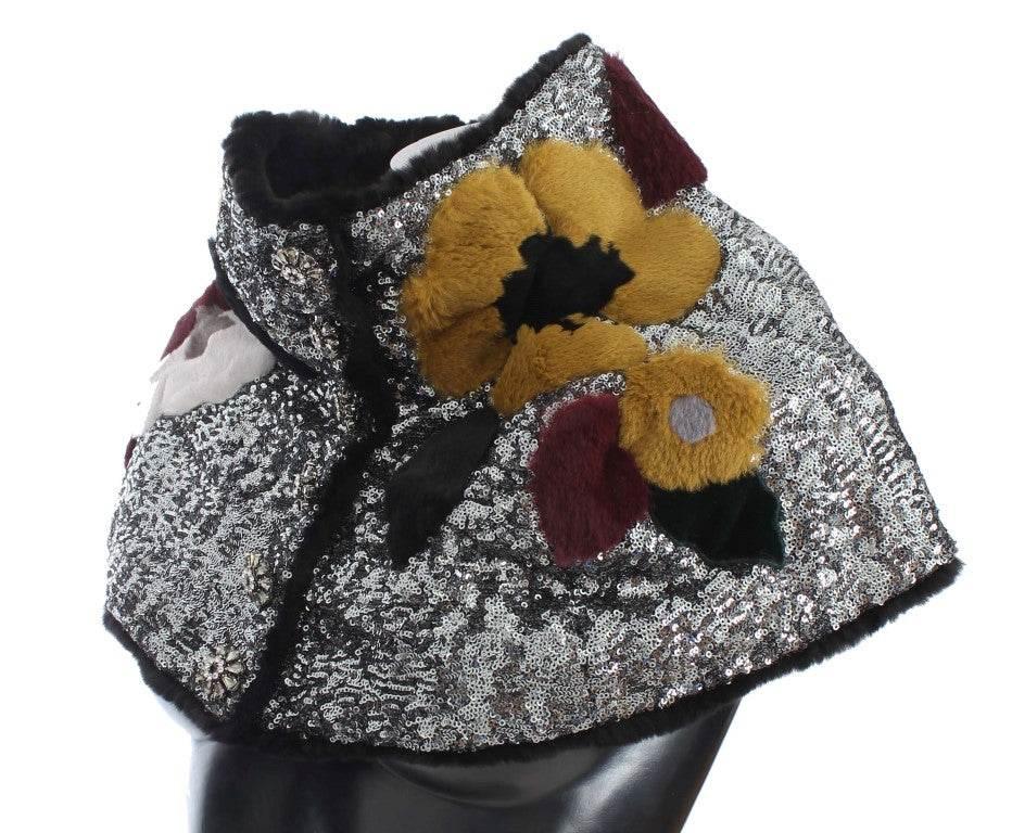 Dolce & Gabbana Elegant Floral Sequined Fur Scarf - Hilstor