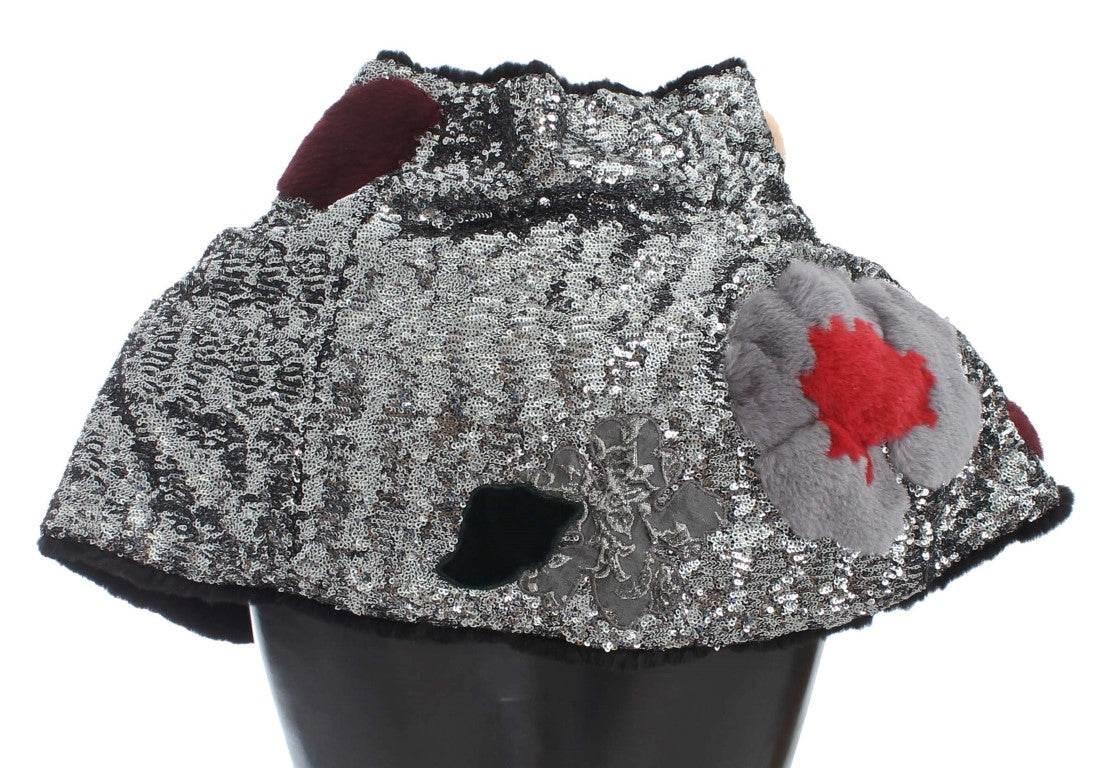 Dolce & Gabbana Elegant Floral Sequined Fur Scarf - Hilstor
