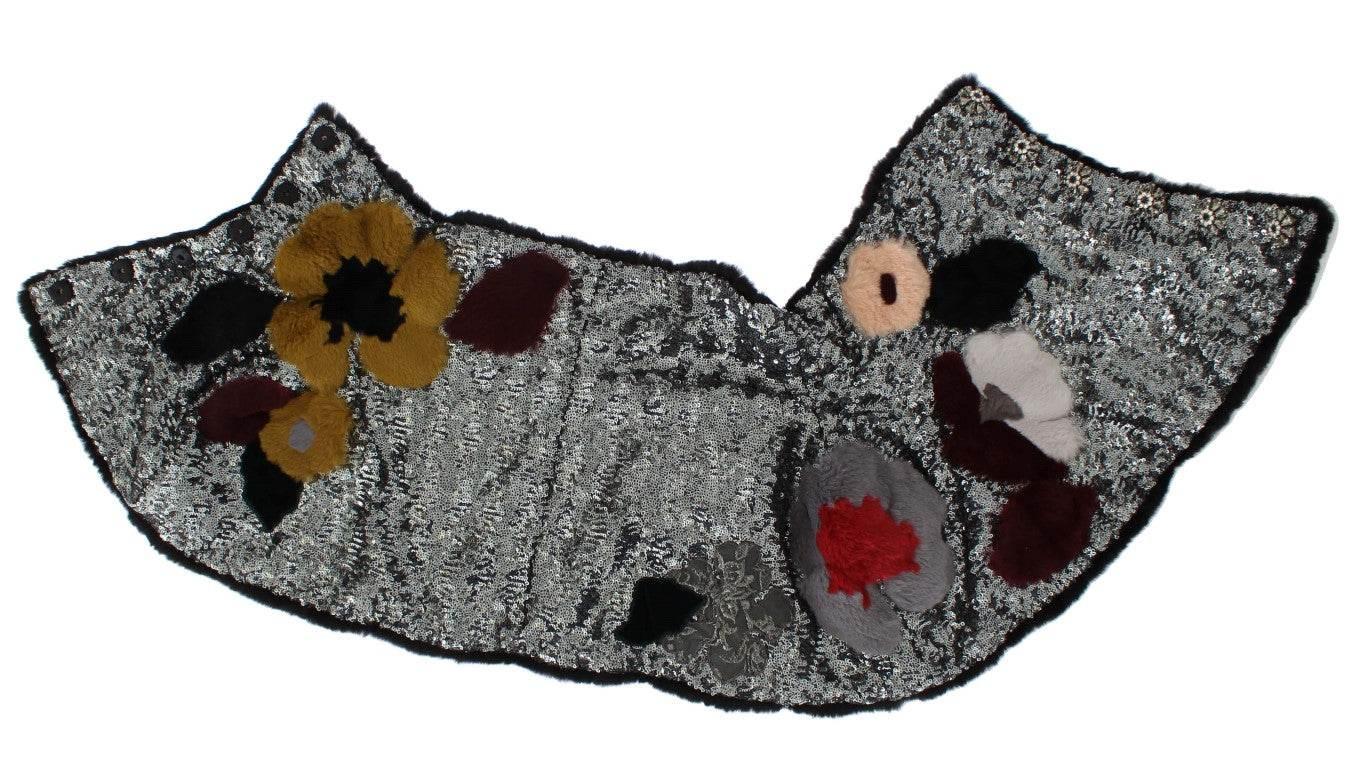 Dolce & Gabbana Elegant Floral Sequined Fur Scarf - Hilstor