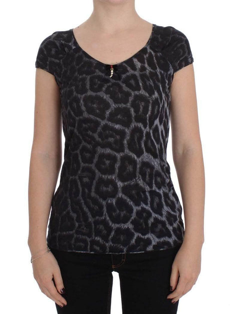 Cavalli Gray Leopard Modal T-Shirt Blouse Top - Hilstor