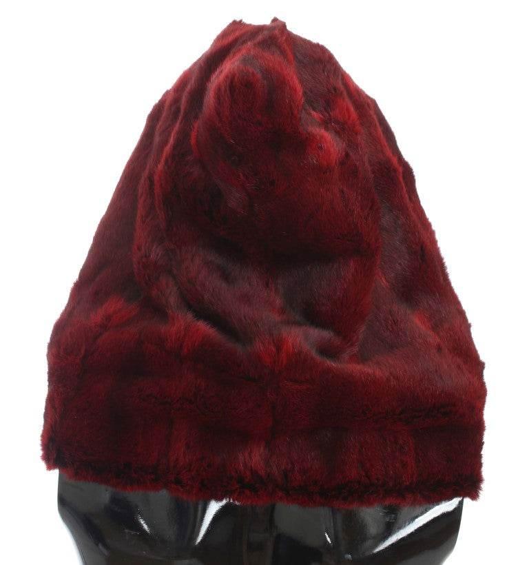 Dolce & Gabbana Bordeaux Hamster Fur Crochet Hood Scarf Hat - Hilstor