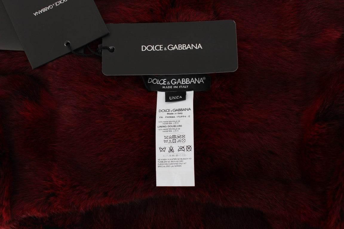Dolce & Gabbana Bordeaux Hamster Fur Crochet Hood Scarf Hat - Hilstor