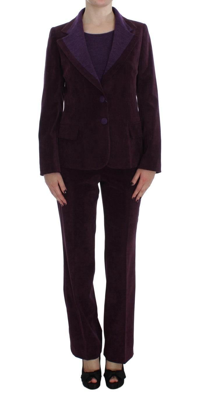 BENCIVENGA Elegant Purple Wool Blend Three Piece Suit Set - Hilstor