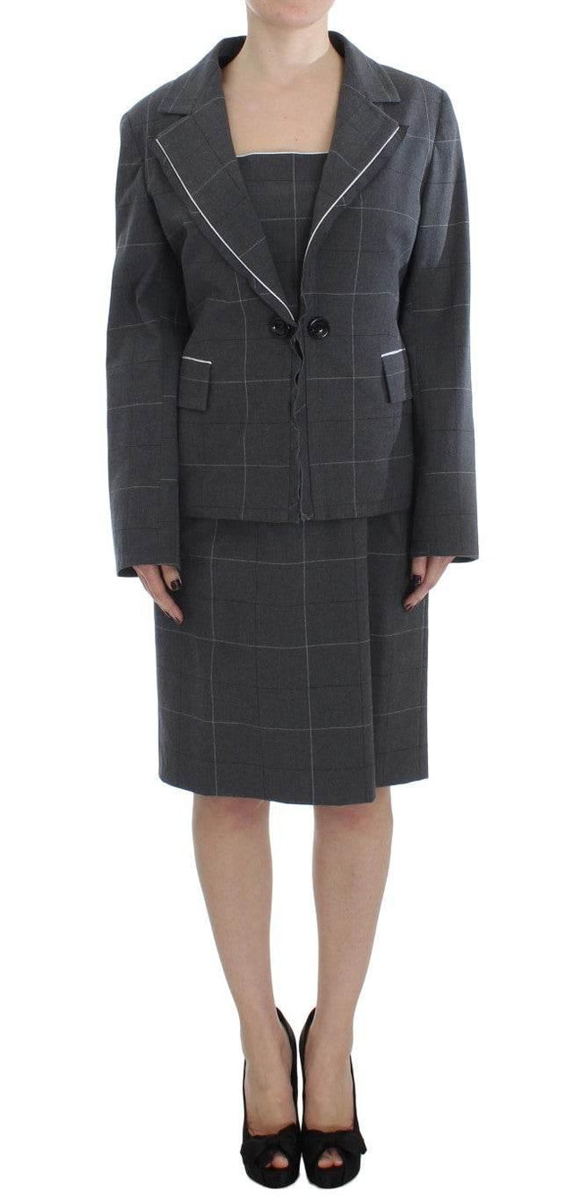 BENCIVENGA Elegant Gray Checkered Sheath Suit Set - Hilstor