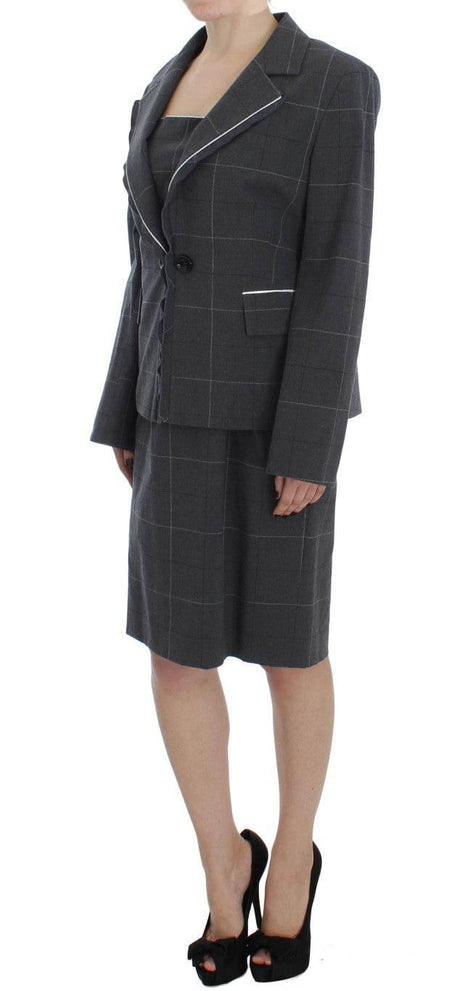 BENCIVENGA Elegant Gray Checkered Sheath Suit Set - Hilstor