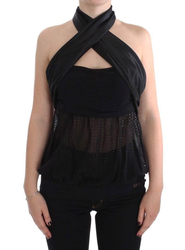 Exte Elegant Black Evening Wrap Top Blouse - Hilstor