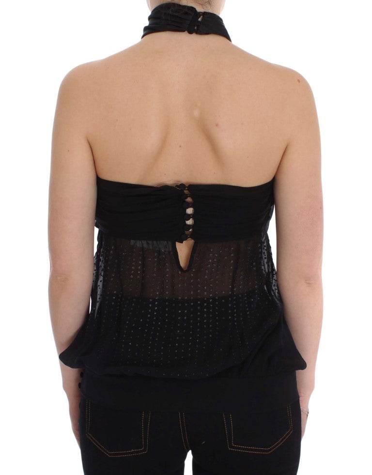 Exte Elegant Black Evening Wrap Top Blouse
