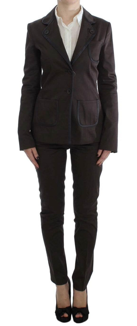 Exte Chic Brown Cotton-Elastane Suit Set - Hilstor