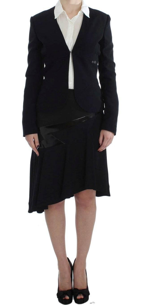 Exte Elegant Two-Piece Skirt Suit in Black & Blue - Hilstor