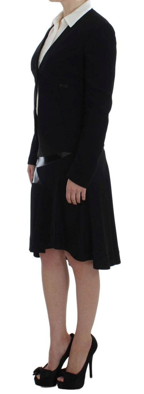 Exte Elegant Two-Piece Skirt Suit in Black & Blue - Hilstor
