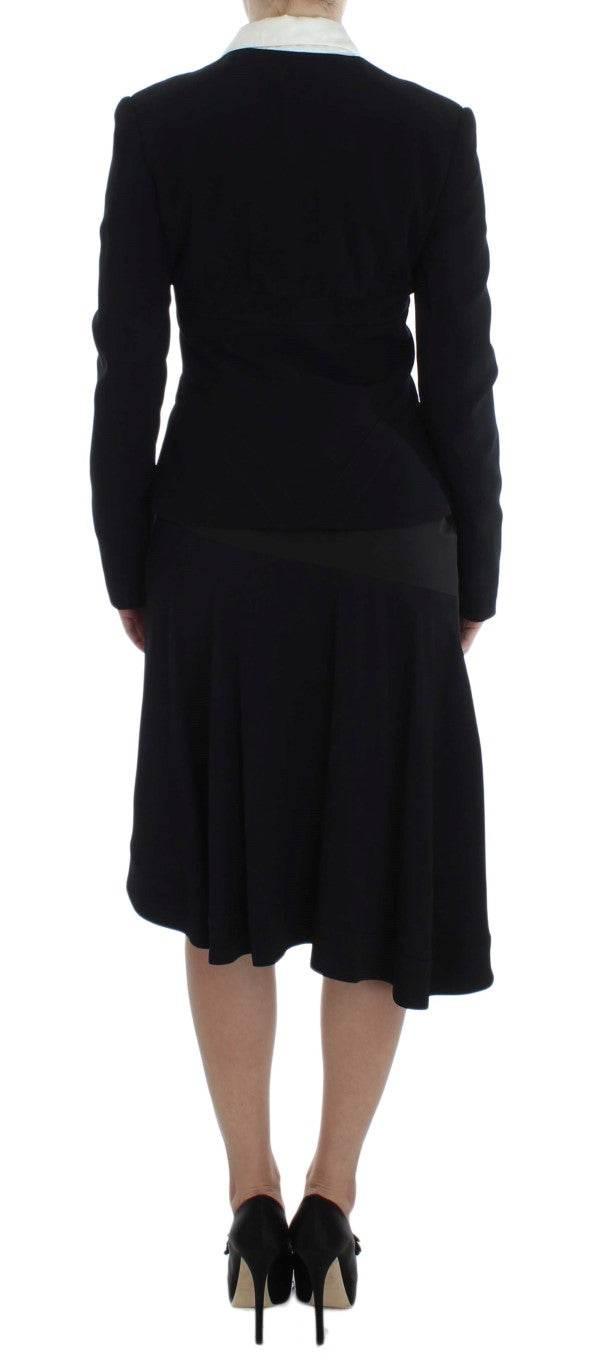 Exte Elegant Two-Piece Skirt Suit in Black & Blue - Hilstor