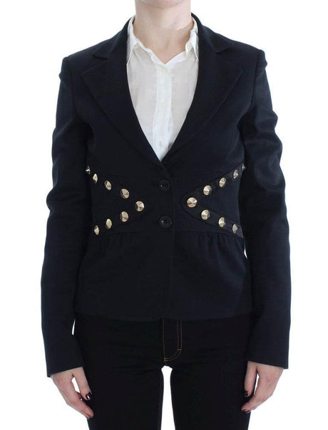 Exte Chic Black Stretch Blazer with Gold Button Detail - Hilstor