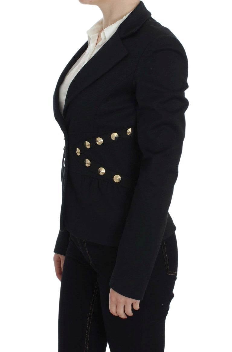 Exte Chic Black Stretch Blazer with Gold Button Detail - Hilstor