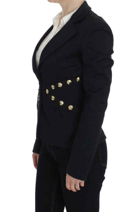 Exte Chic Black Stretch Blazer with Gold Button Detail - Hilstor