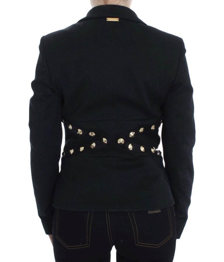 Exte Chic Black Stretch Blazer with Gold Button Detail - Hilstor