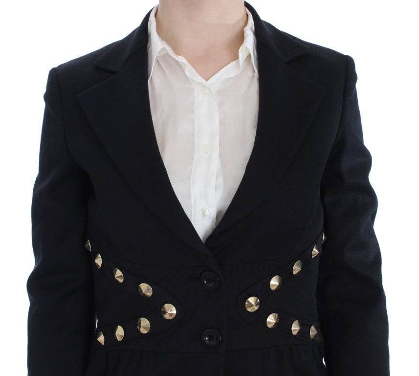 Exte Chic Black Stretch Blazer with Gold Button Detail - Hilstor